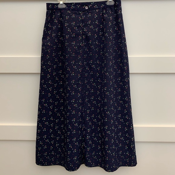 Vintage Navy Blue Art Deco Geometric Print High Waist Maxi Mod Anthro Skirt 14 - Picture 5 of 7